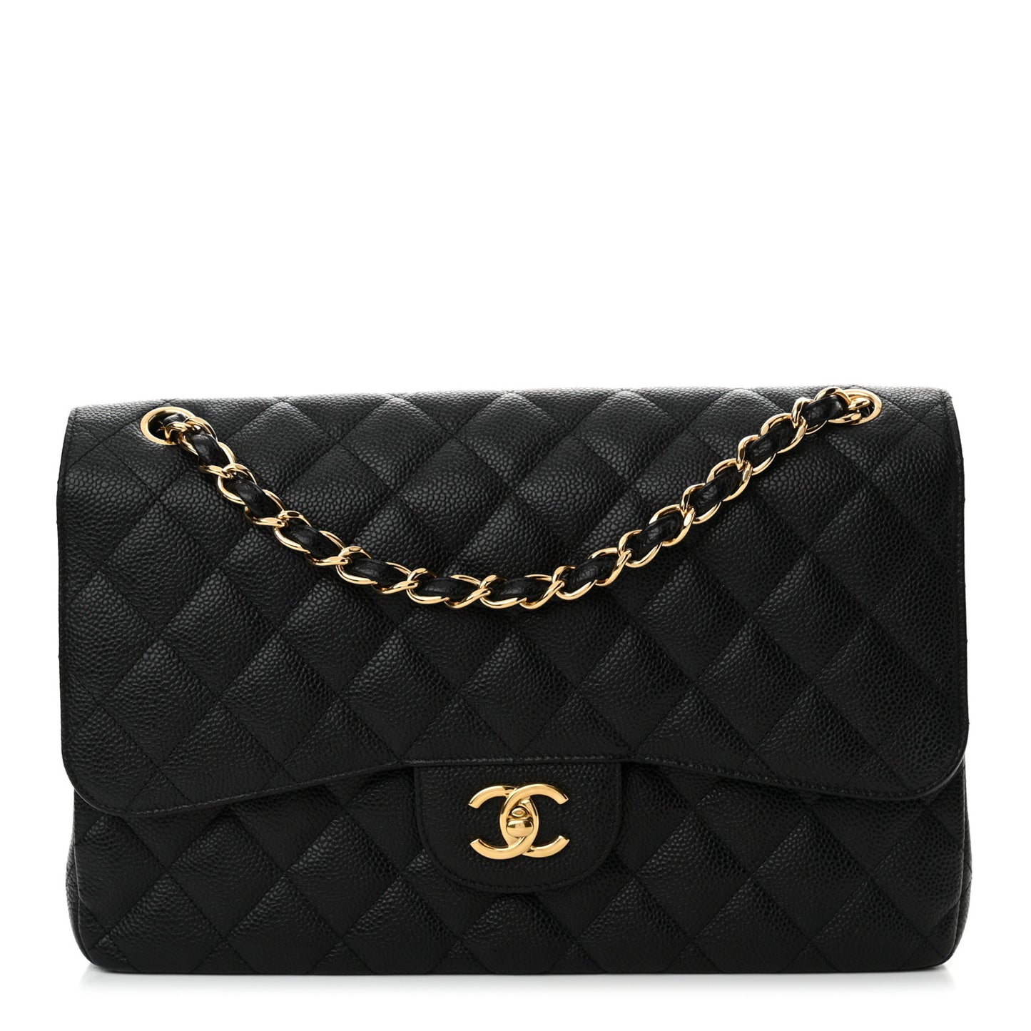 Caviar Quilted Jumbo Double Flap Black