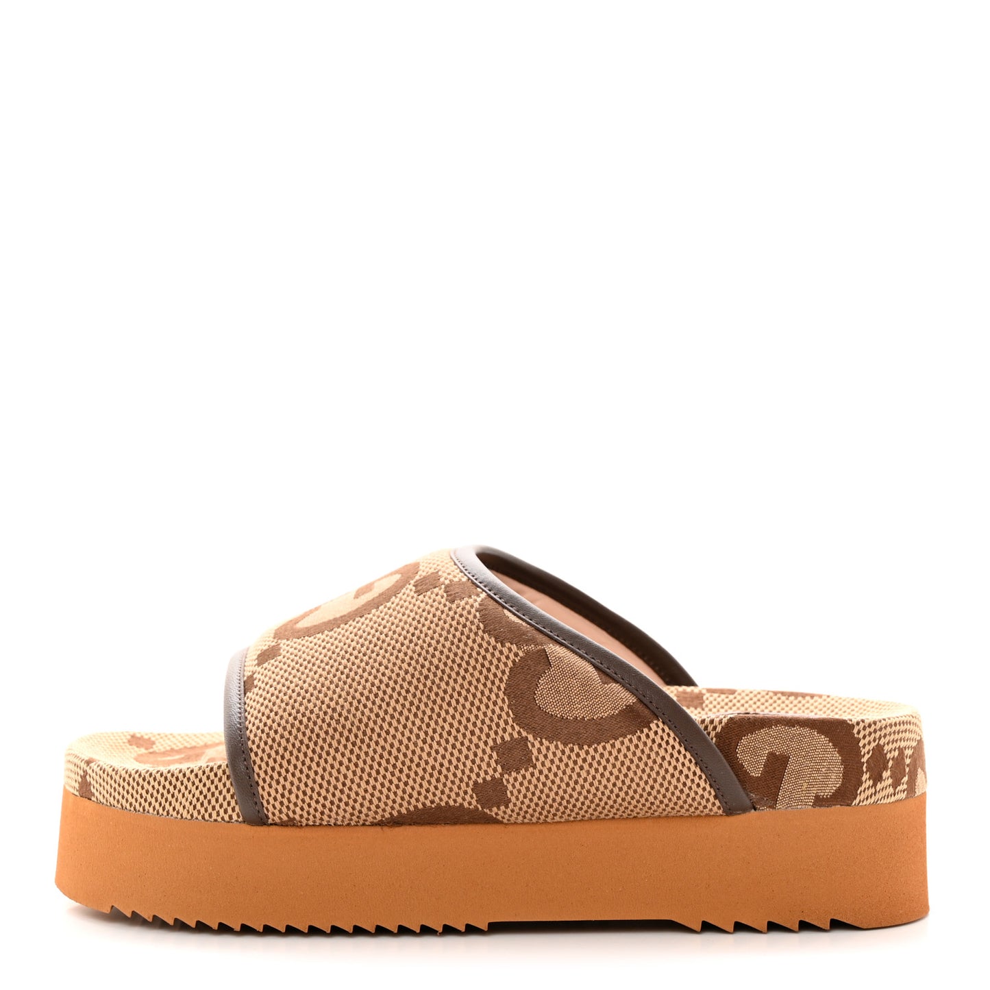 Monogram Jumbo GG Nappa Samoa Platform 40mm Slide Sandals 35 Camel Ebony New Acero