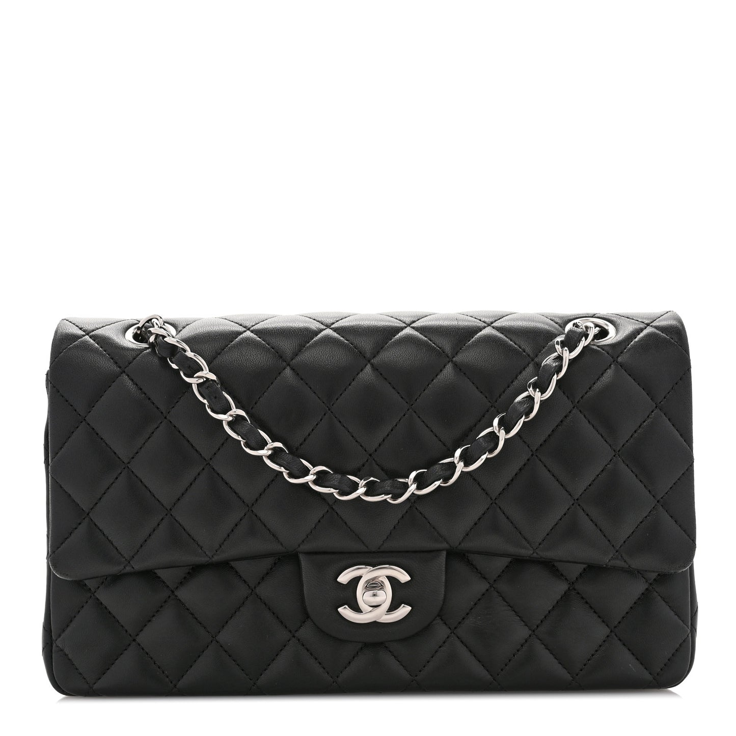 Lambskin Quilted Medium Double Flap Black