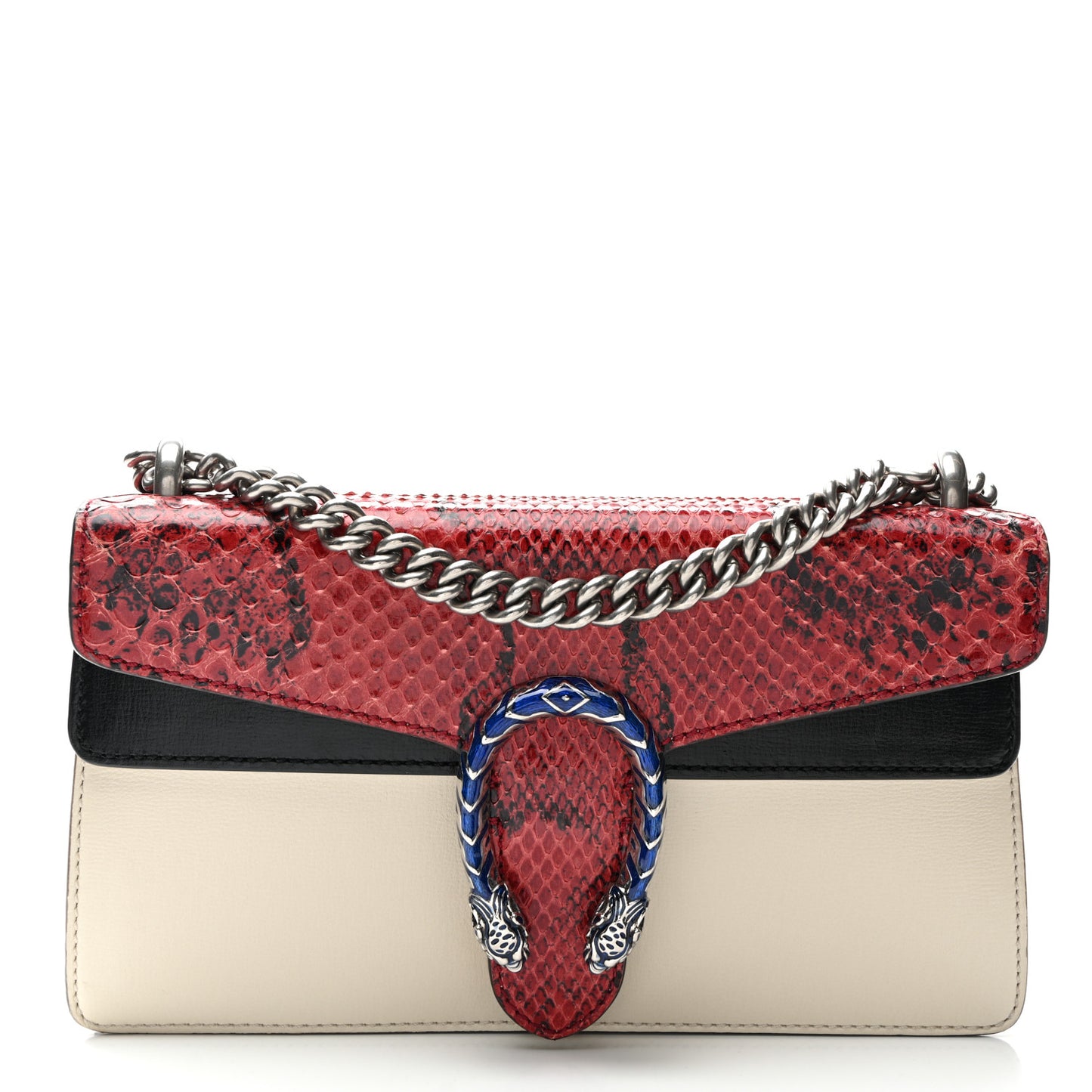 Snakeskin Azalea Calfskin Enamel Small Dionysus Shoulder Bag Mystic White Hibiscus Red Black