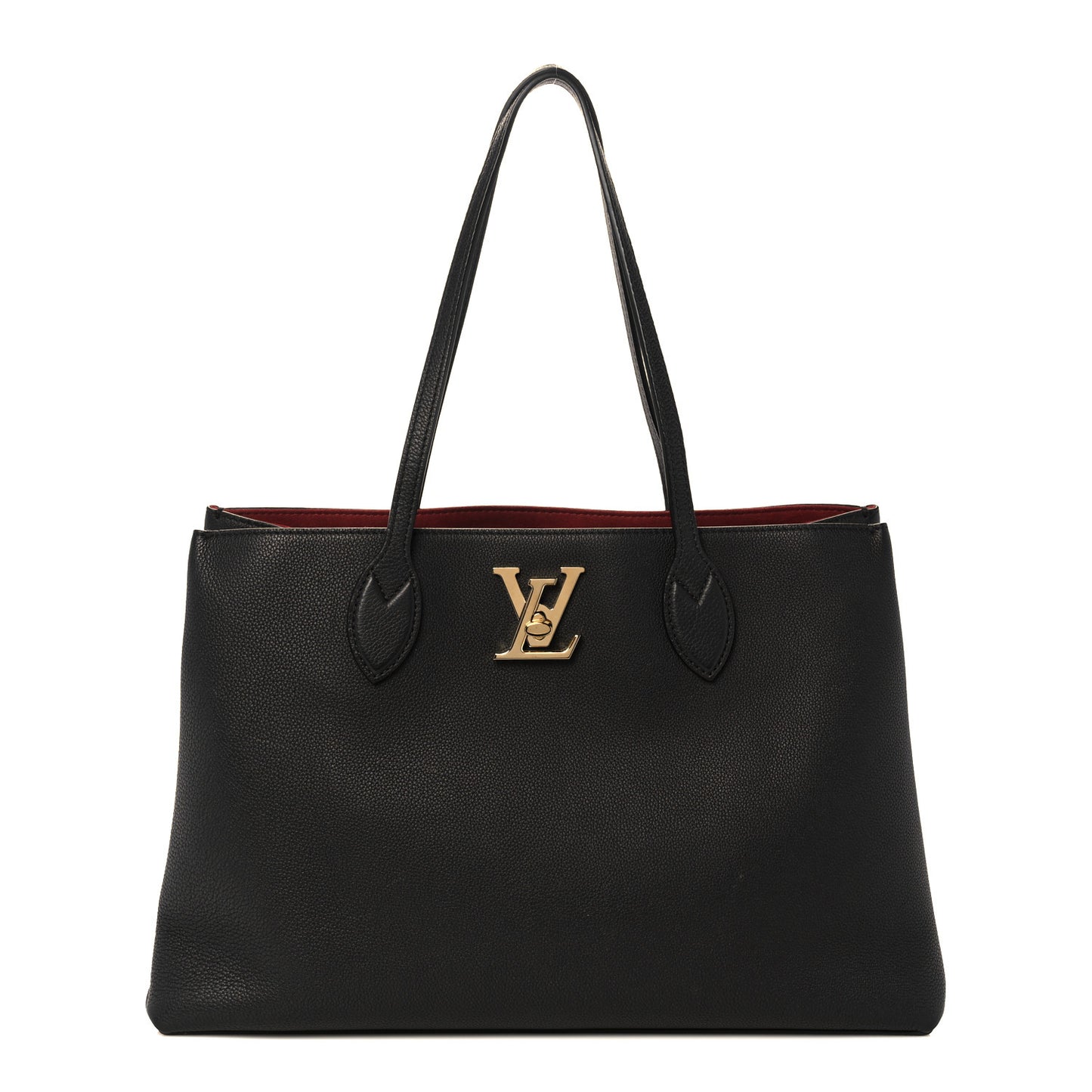 Grained Calfskin Lockme Shopper Black
