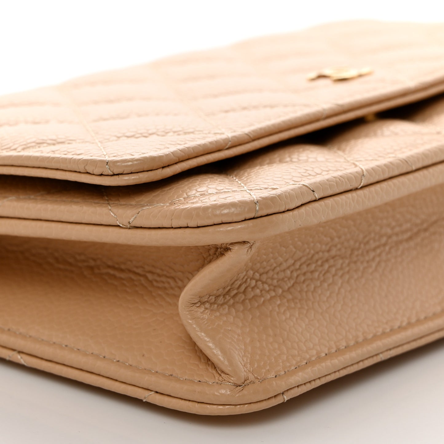 Caviar Quilted Wallet on Chain WOC Beige