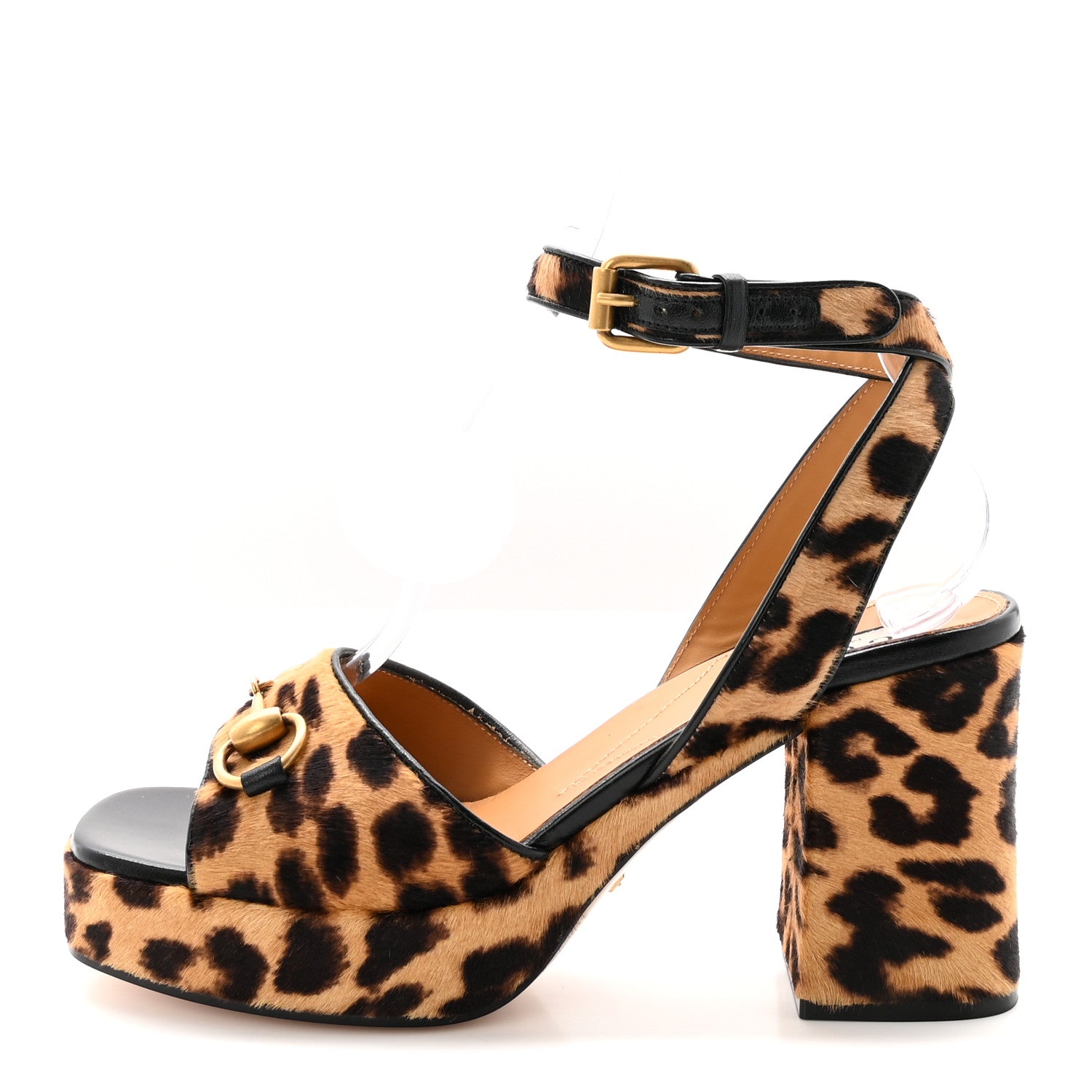 Gucci Calf Hair Leopard Print Horsebit 25/60mm Platform Sandals