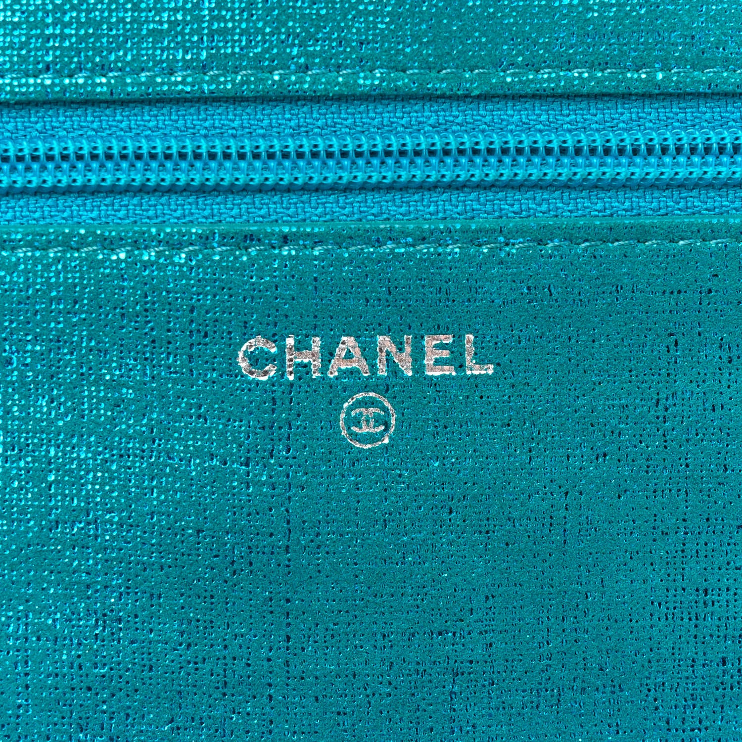 Chanel Metallic Iridescent Calfskin Wallet On Chain WOC Turquoise 6 of 13