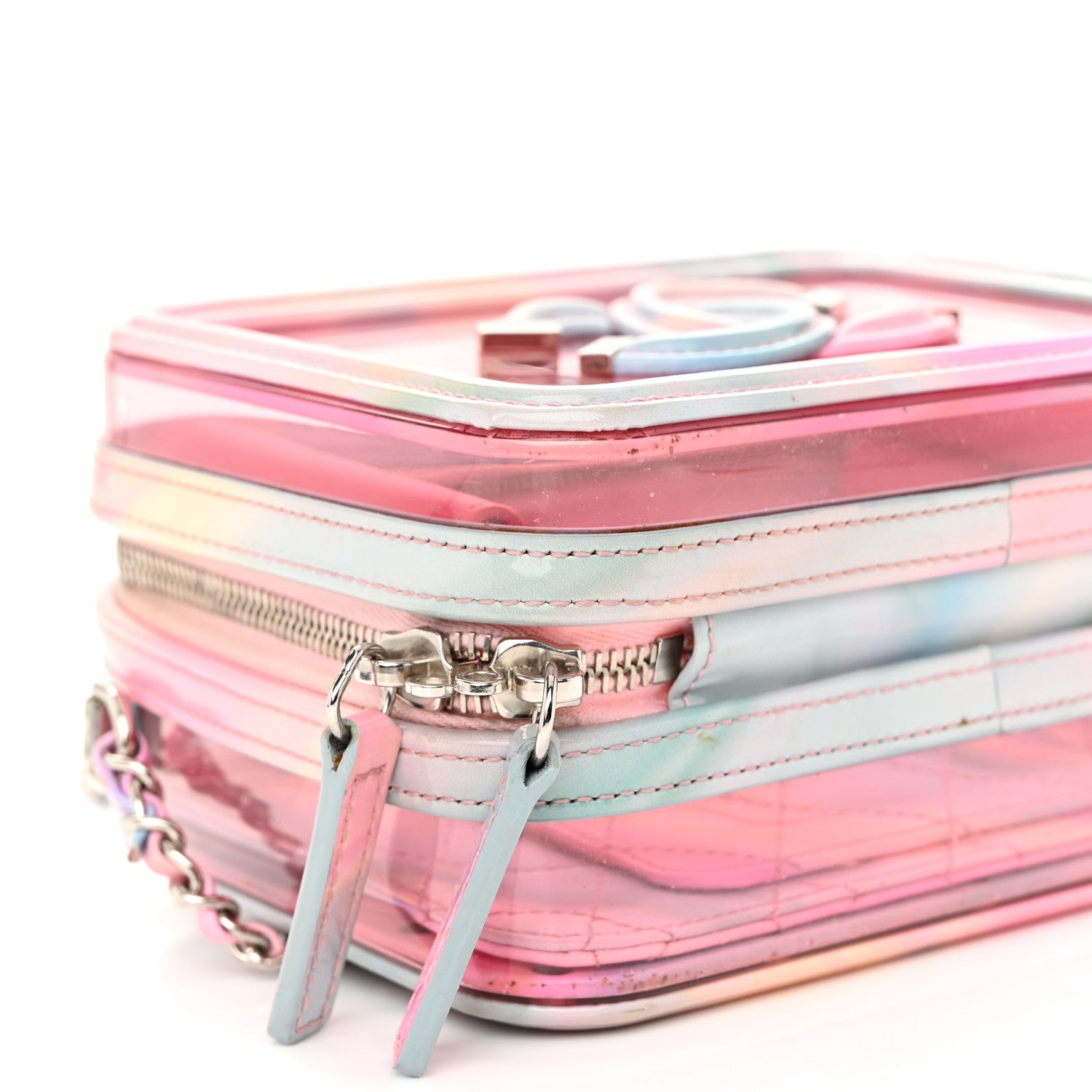 Chanel PVC Patent Calfskin Patent Lambskin Small CC Vanity Case Pink 9 of 12