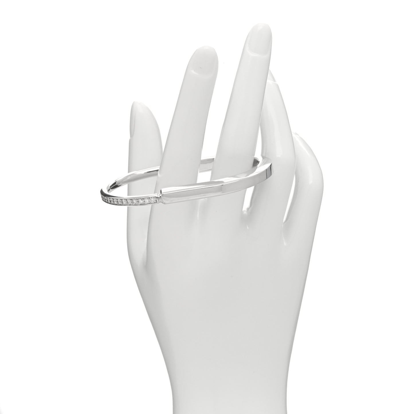 18K White Gold Diamond Tiffany Lock Half Pave Bangle Bracelet