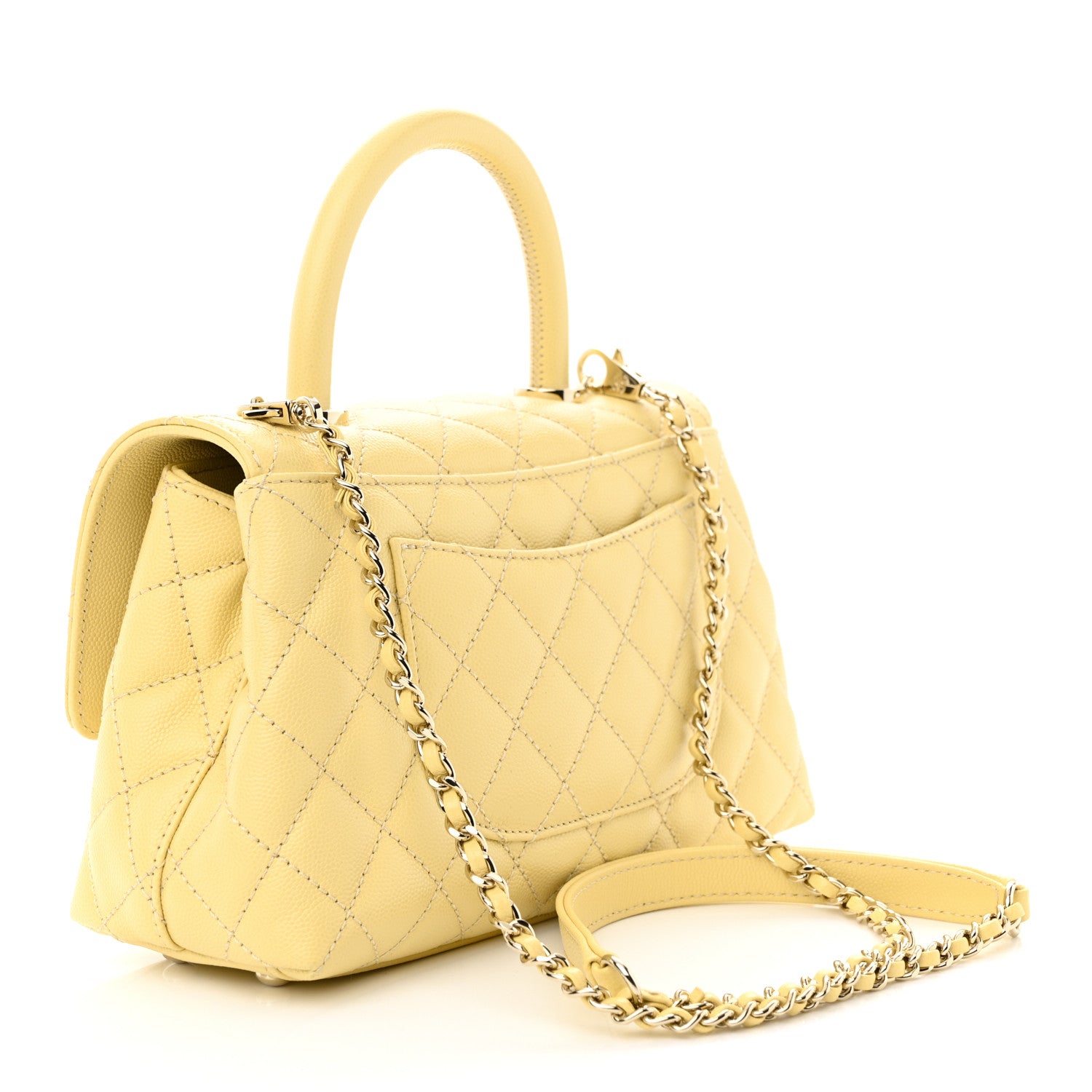 Chanel Caviar Quilted Mini Coco Handle Flap Yellow 3 of 10