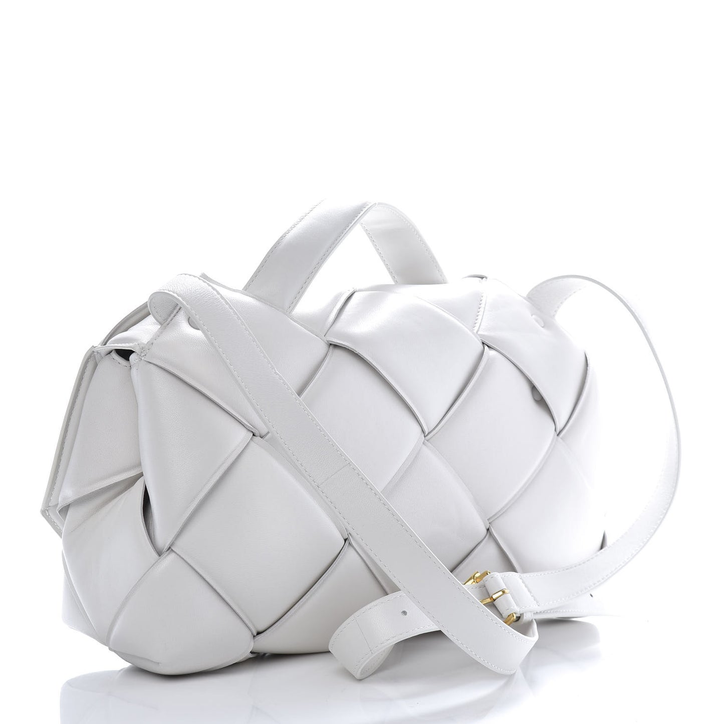 Nappa Intreccio Padded Top Handle Shoulder Bag White