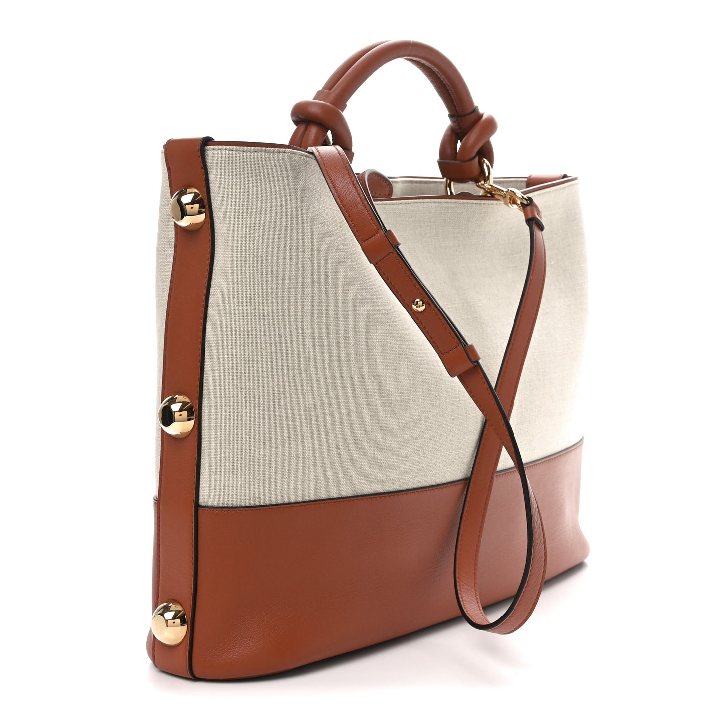 Canvas Calfskin Glam Tote Beige Brown