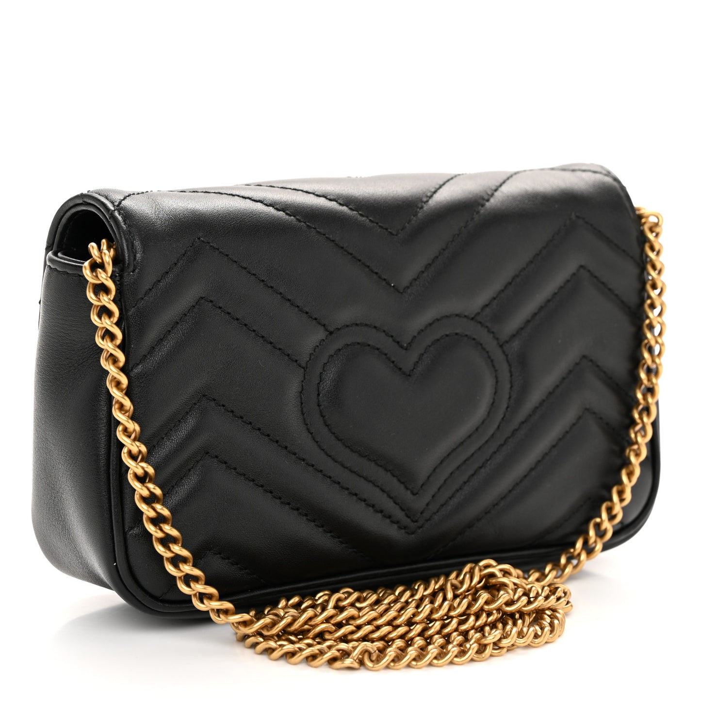 Calfskin Matelasse Super Mini GG Marmont Shoulder Bag Black