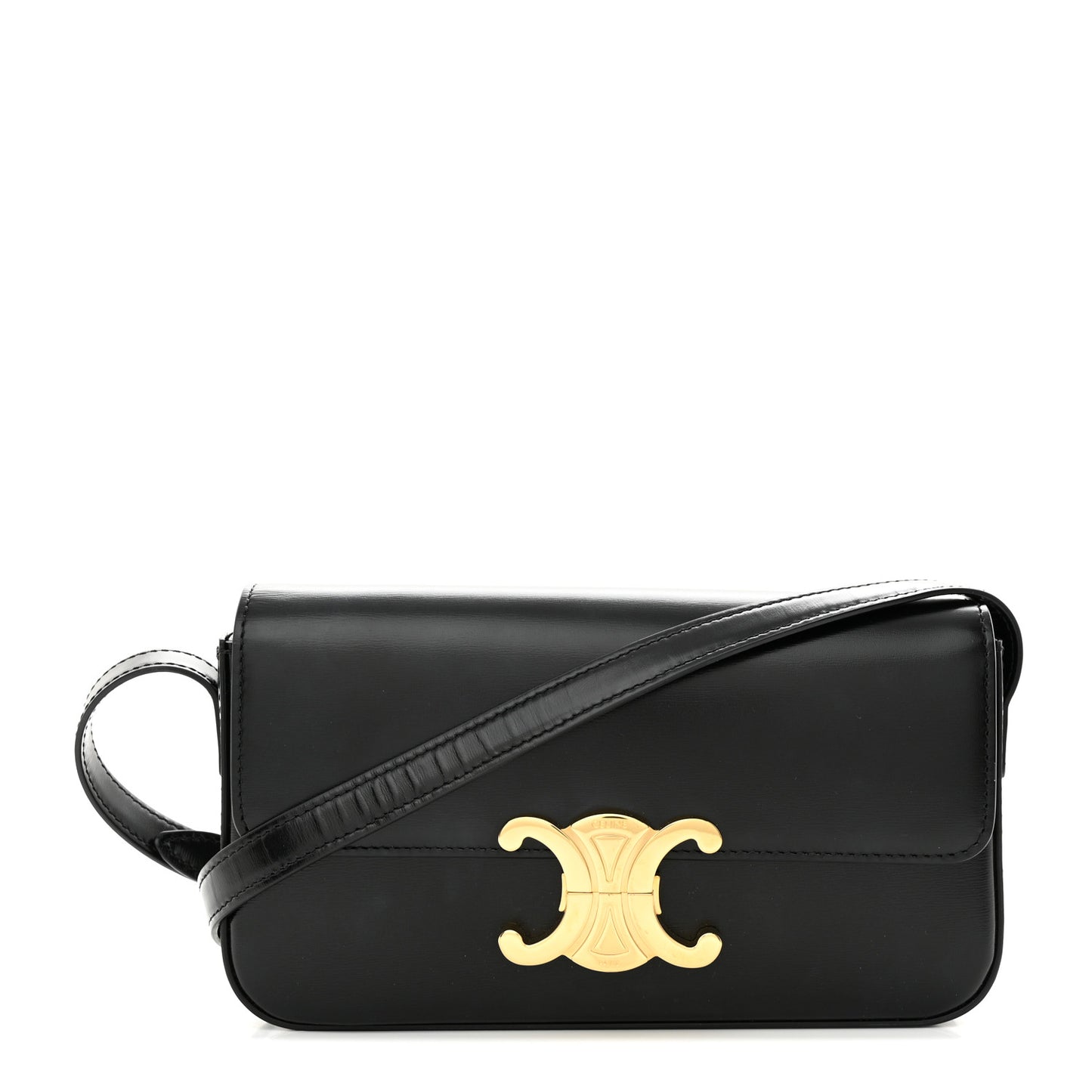 Shiny Calfskin Triomphe Shoulder Bag Black