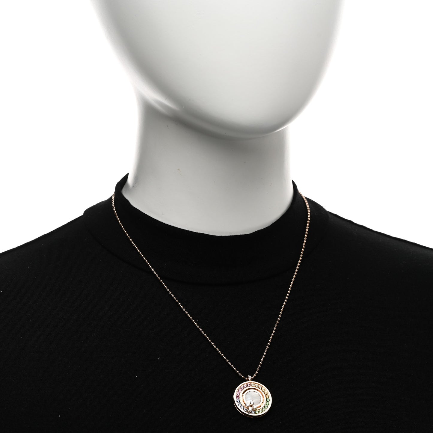 18K Rose Gold Diamond Sapphire Tsavorite Mother of Pearl Love in Verona Rainbow Medallion Necklace