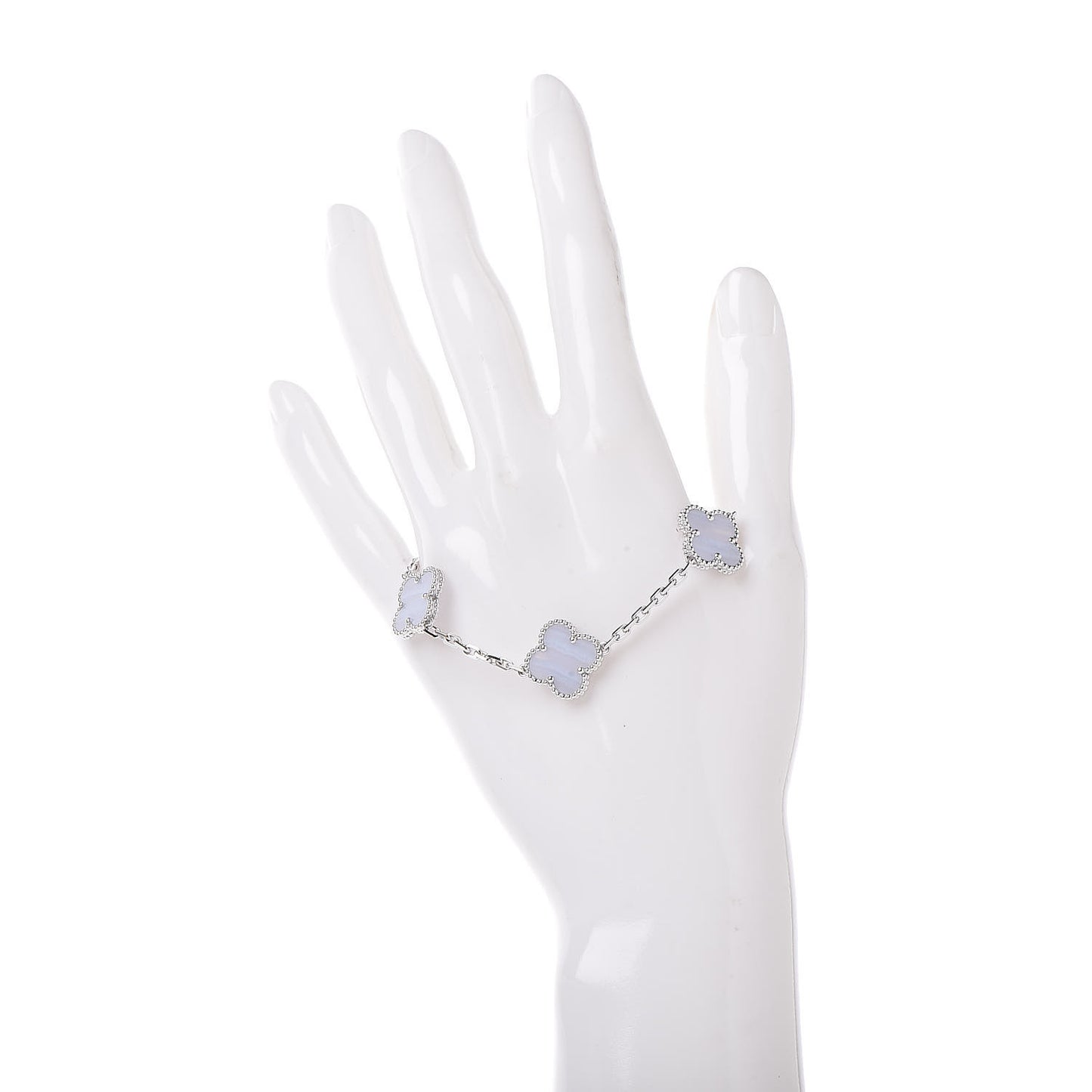 18K White Gold Chalcedony 5 Motifs Vintage Alhambra Bracelet
