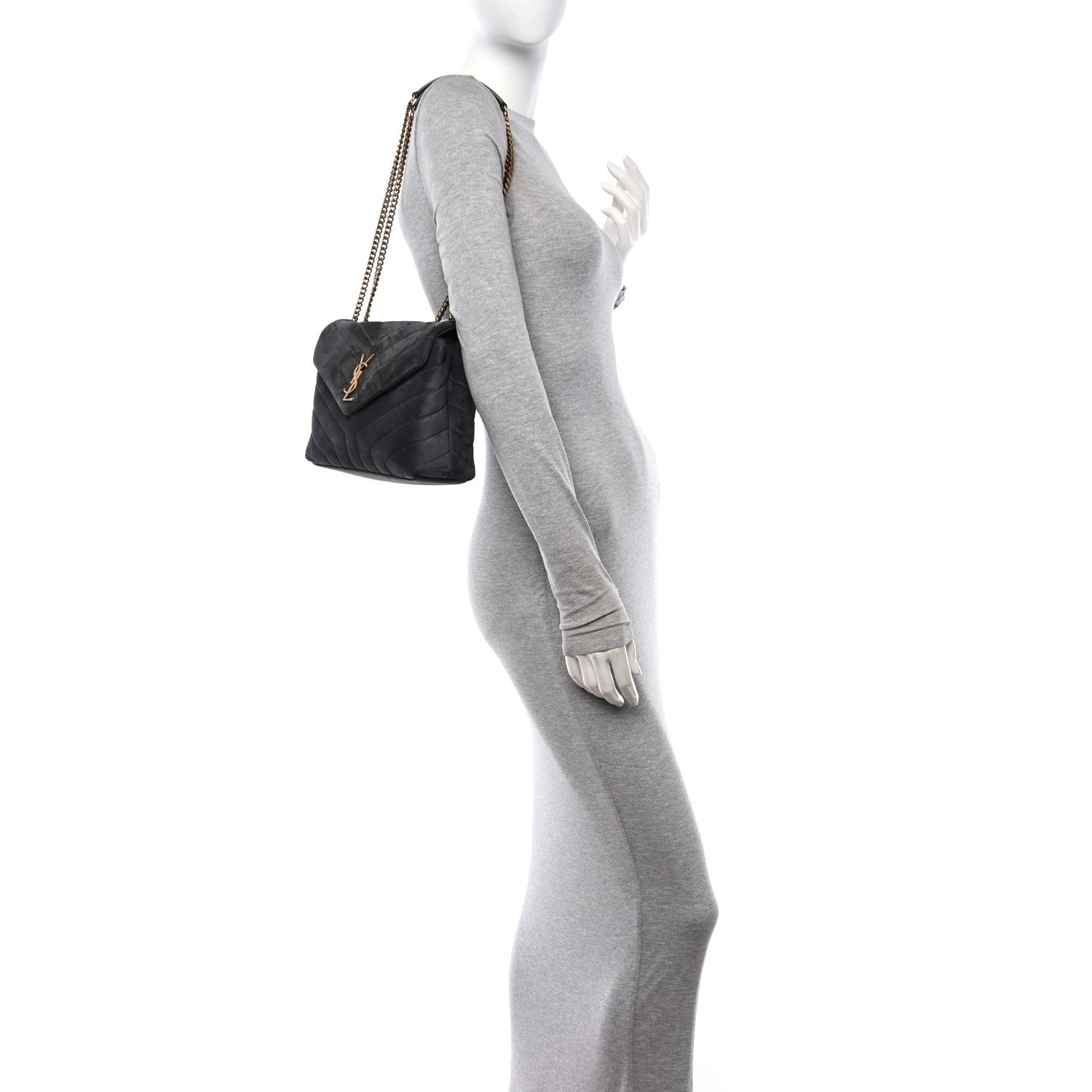 Saint Laurent Suede Calfskin Y Quilted Monogram Small Loulou Chain Satchel Storm 3 of 11