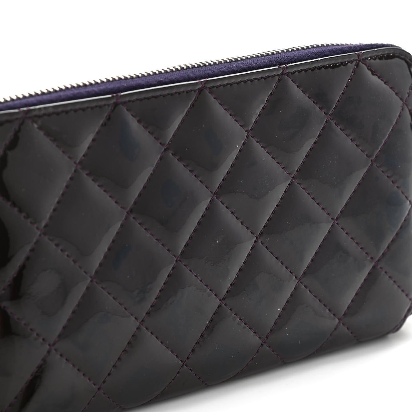 Patent Quilted Small Zip Around Wallet Dark Purple