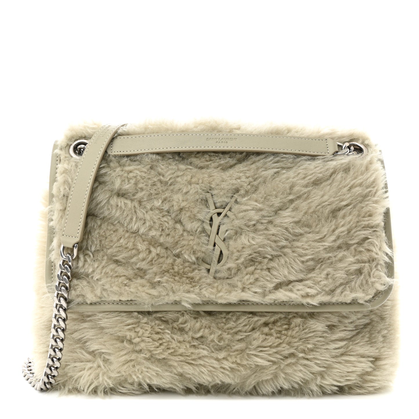 Calfskin Shearling Monogram Medium Niki Chain Satchel Grey