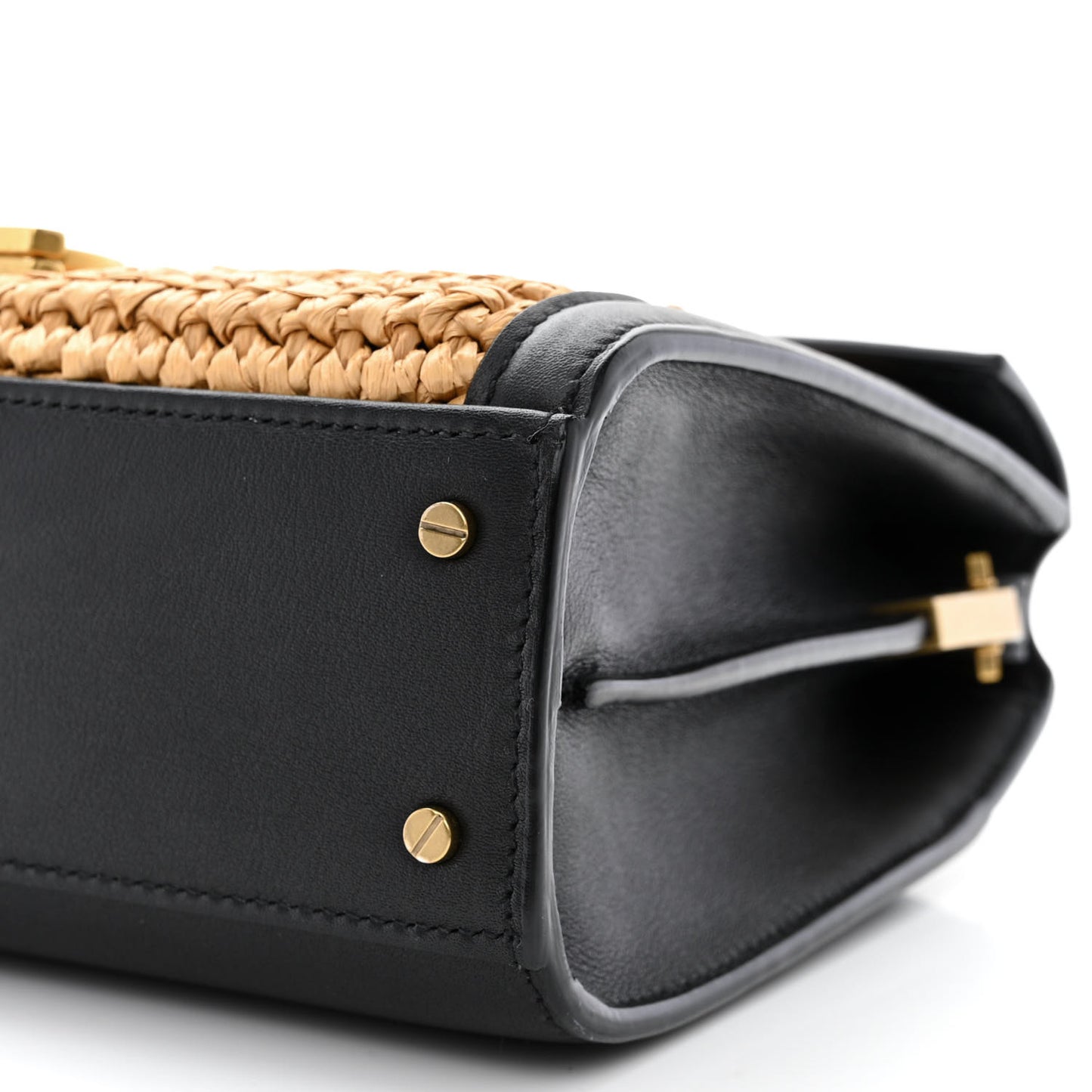 Raffia Calfskin Mini Classic Monogram Cassandra Top Handle Black Natural