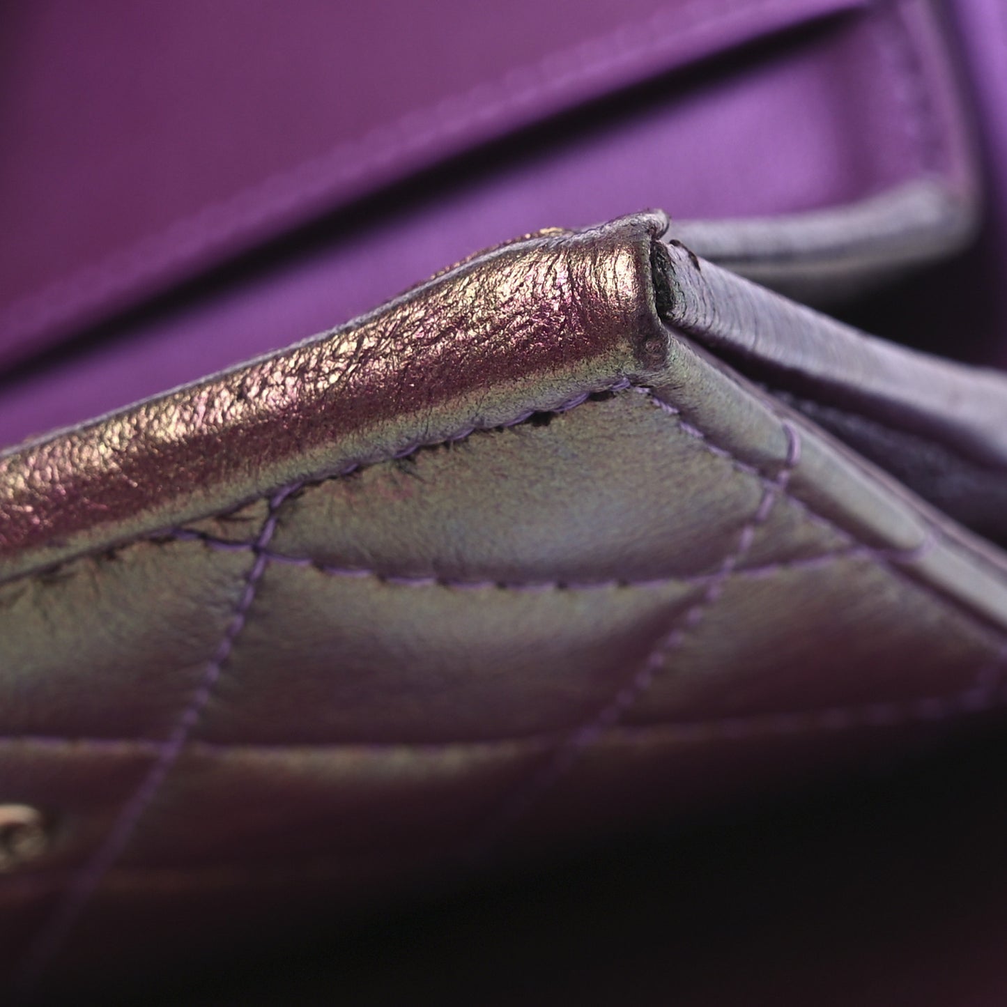 Iridescent Lambskin Quilted Double Flap Wallet Purple