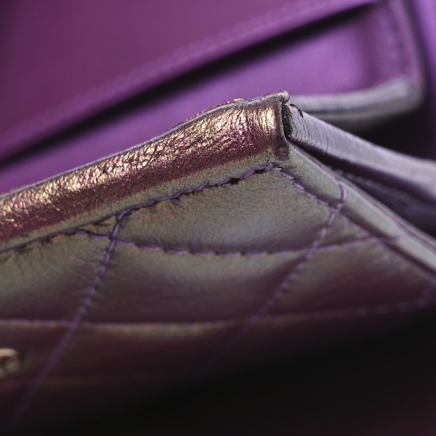 Chanel Iridescent Lambskin Quilted Double Flap Wallet Purple 14 of 15