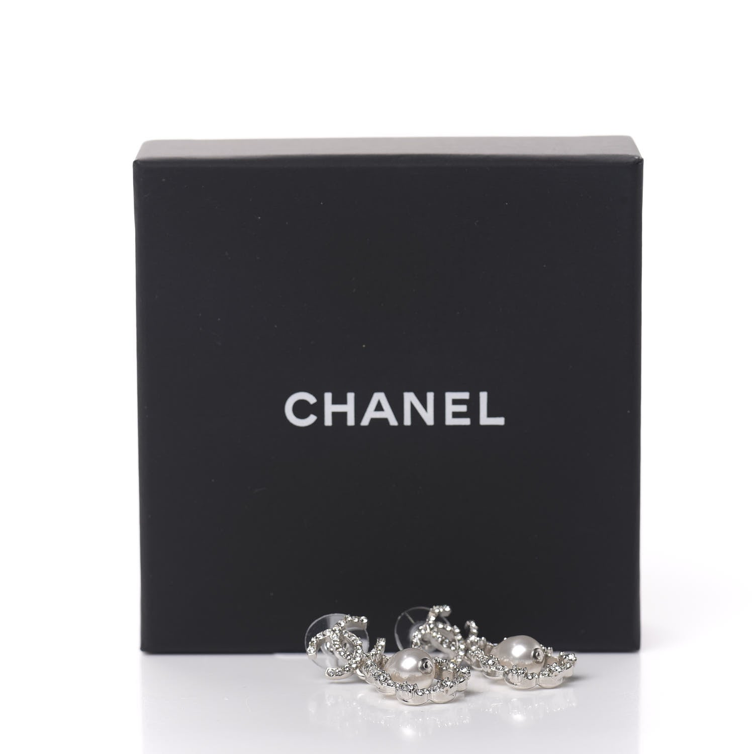 Chanel Crystal Pearl Imperial Bow Earrings Silver 5 of 5