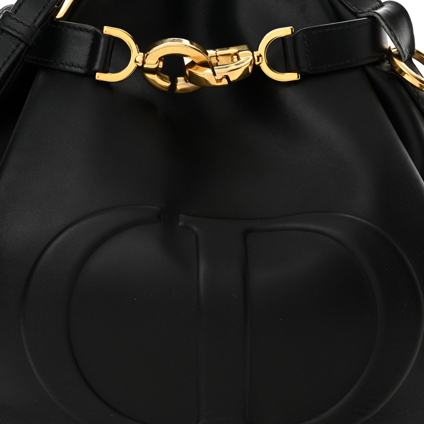 Calfskin CD Embossed Large C'est Chain Bucket Bag Black