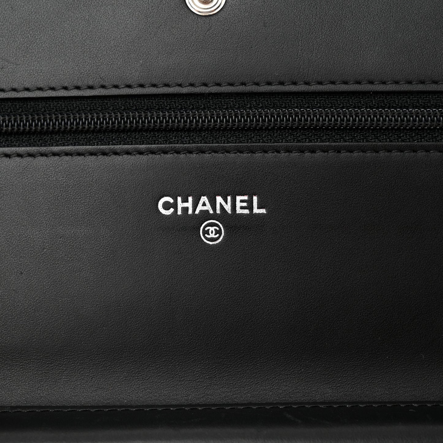 Calfskin Quilted Cambon Wallet on Chain WOC Black