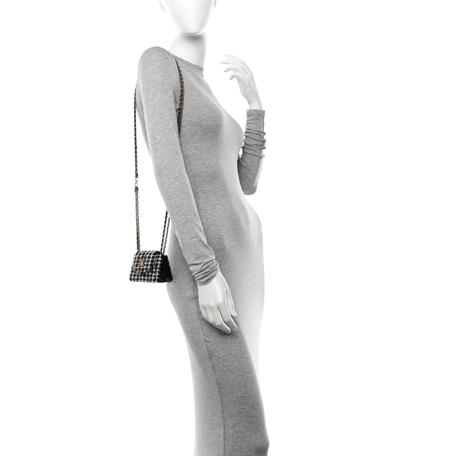 Chanel Tweed Houndstooth Quilted Mini Accordion Clutch With Chain White Black 2 of 11