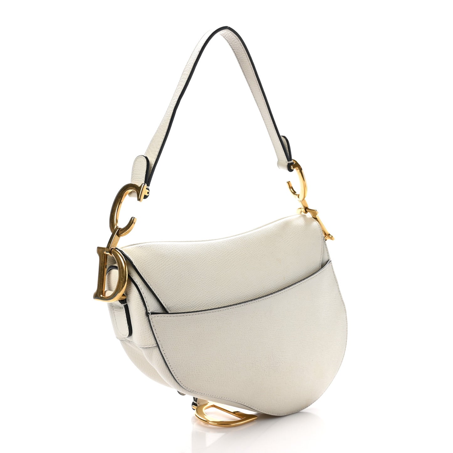 Grained Calfskin Saddle Bag White
