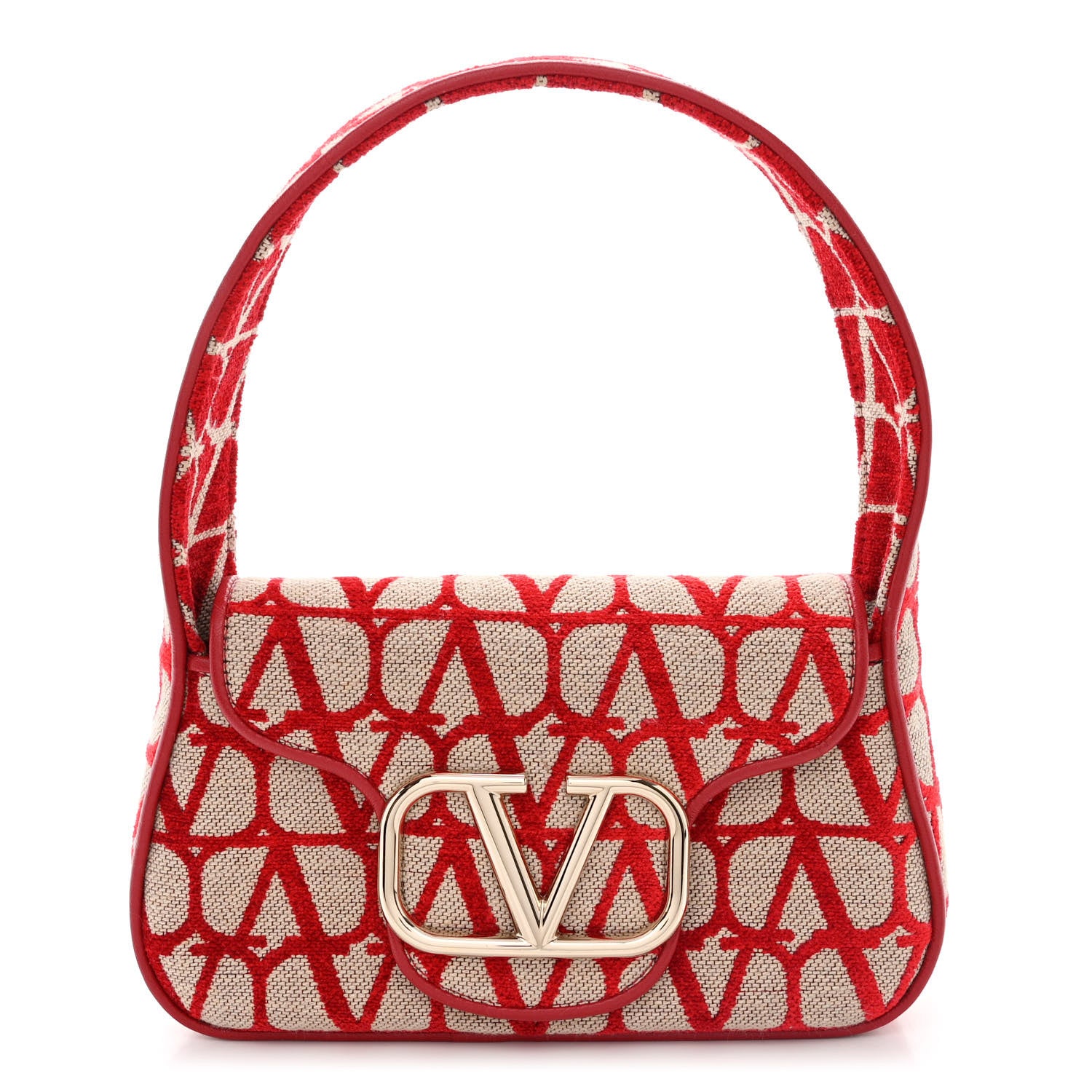 Valentino Garavani Toile Iconographe Goatskin Vlogo Small Loco Hobo Bag Natural Rosso Valentino 1 of 10