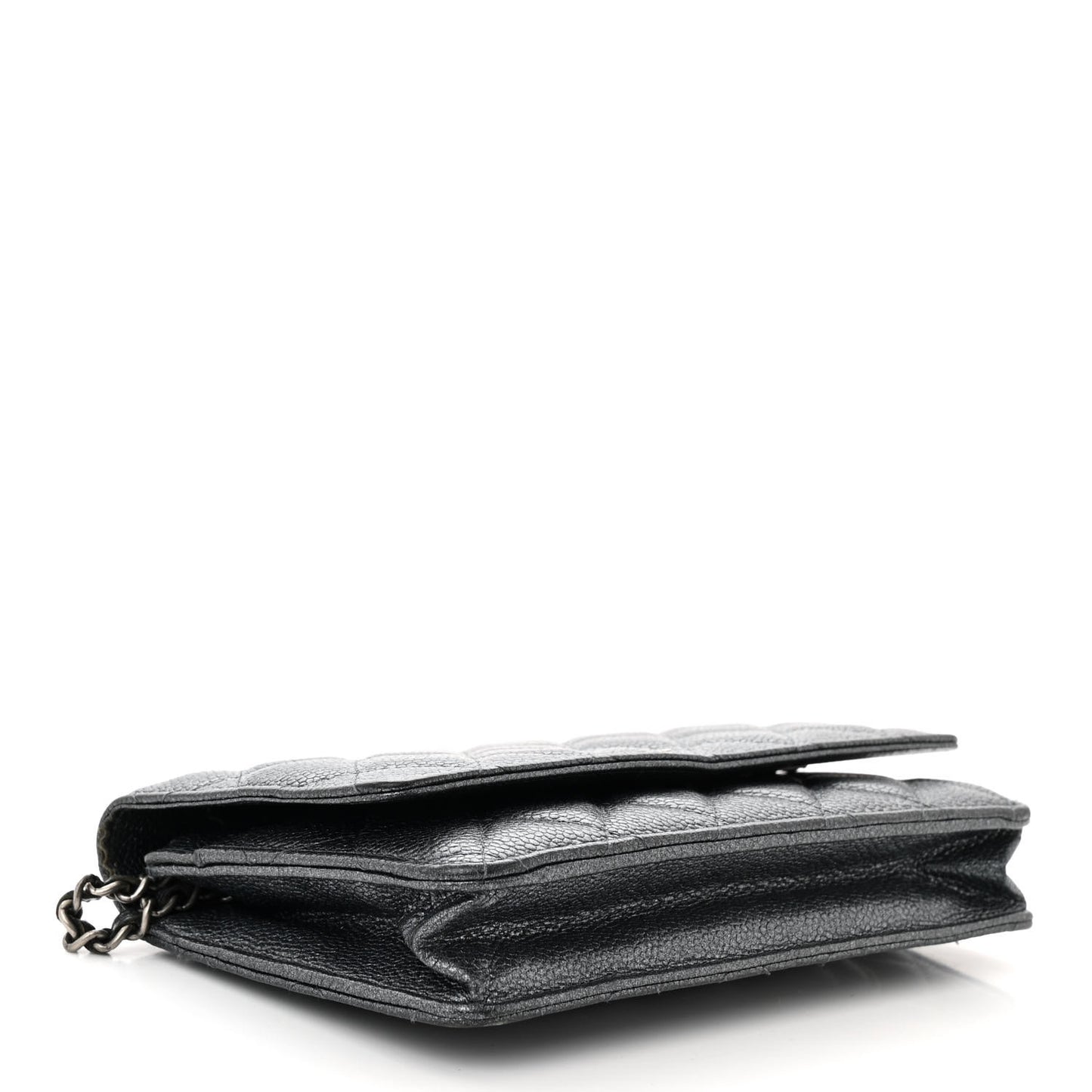Pearly Caviar Quilted Wallet On Chain WOC Grey