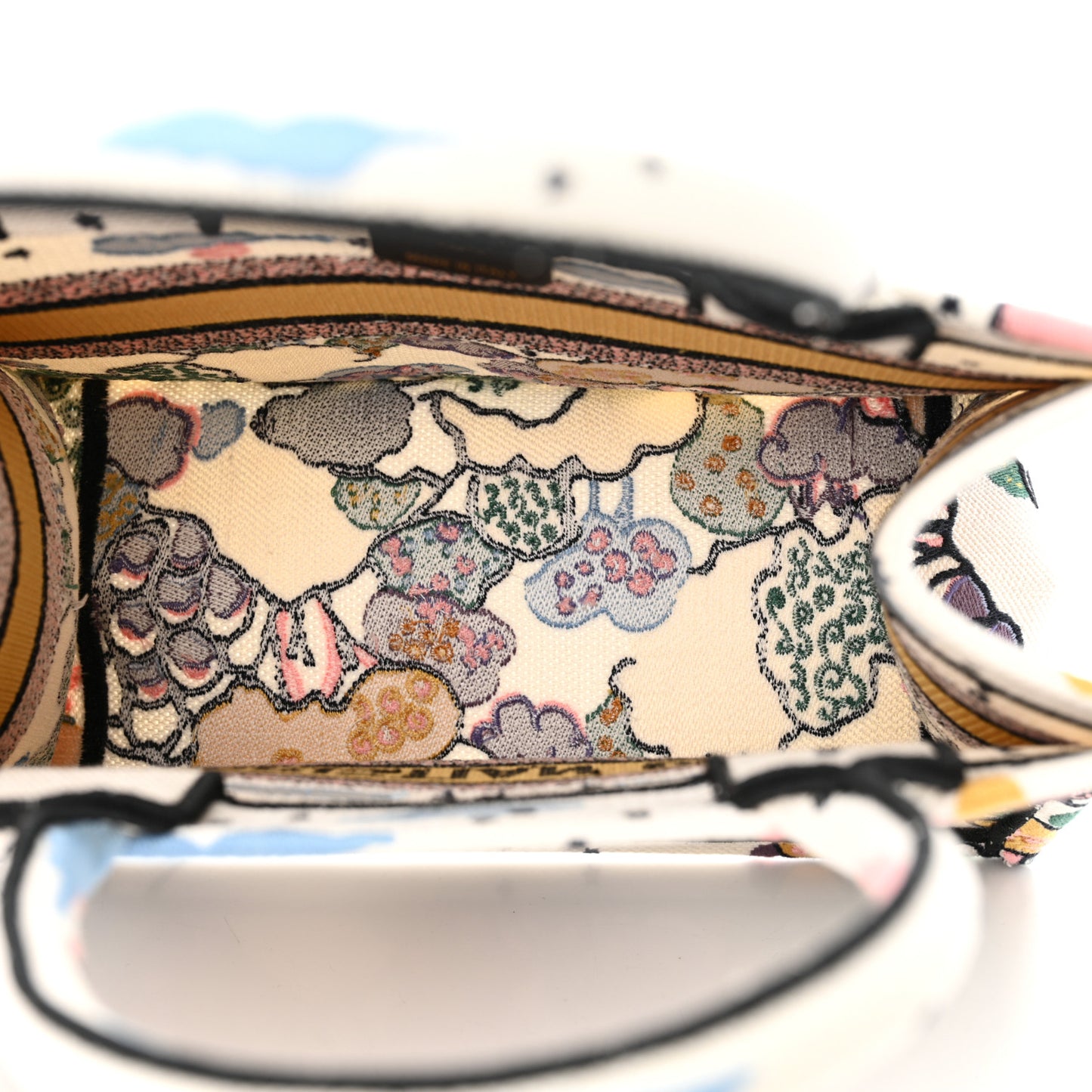 Canvas Embroidered Ciel De Reve Small Book Tote Latte Multicolor