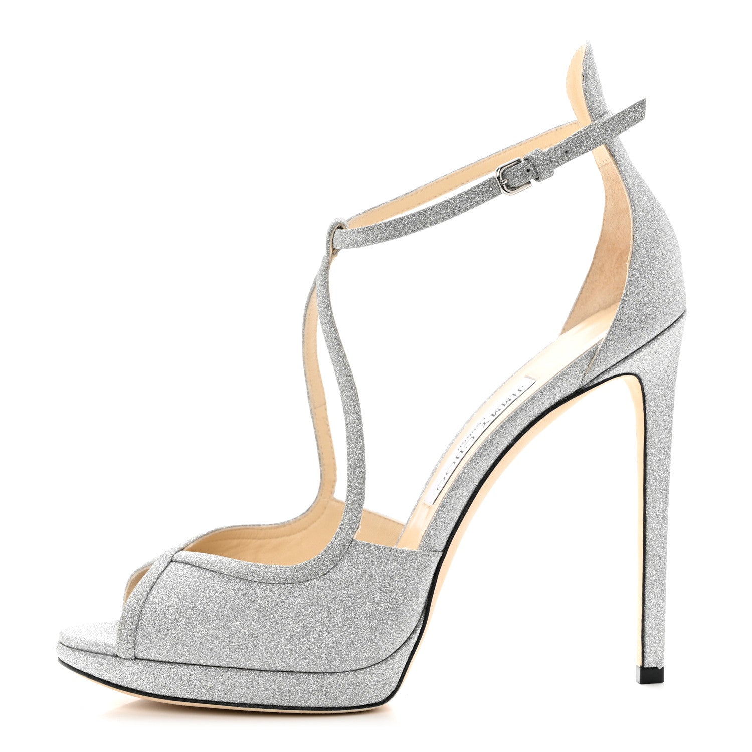 Jimmy Choo Dusty Glitter Strap Sandals 40 Platinum Ice 1 of 7