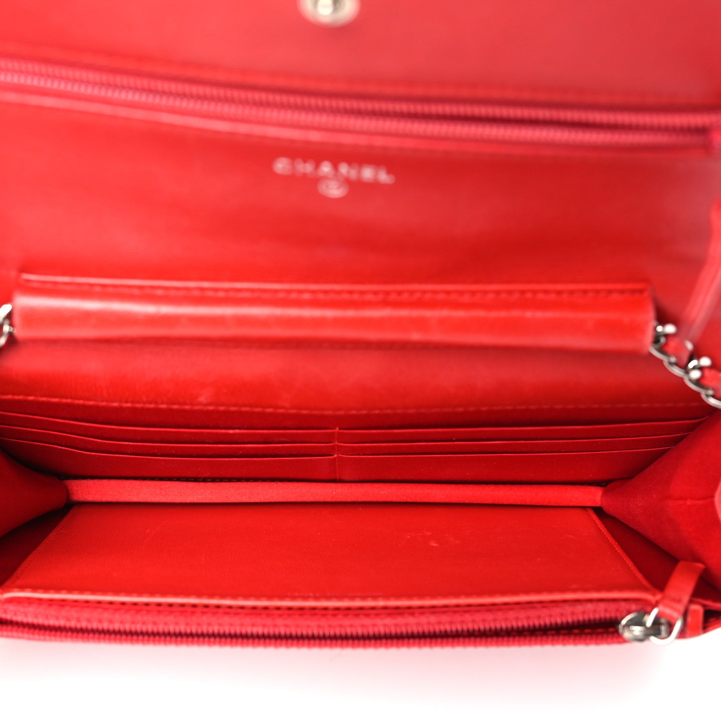 Lambskin Camellia Embossed Wallet on Chain WOC Red