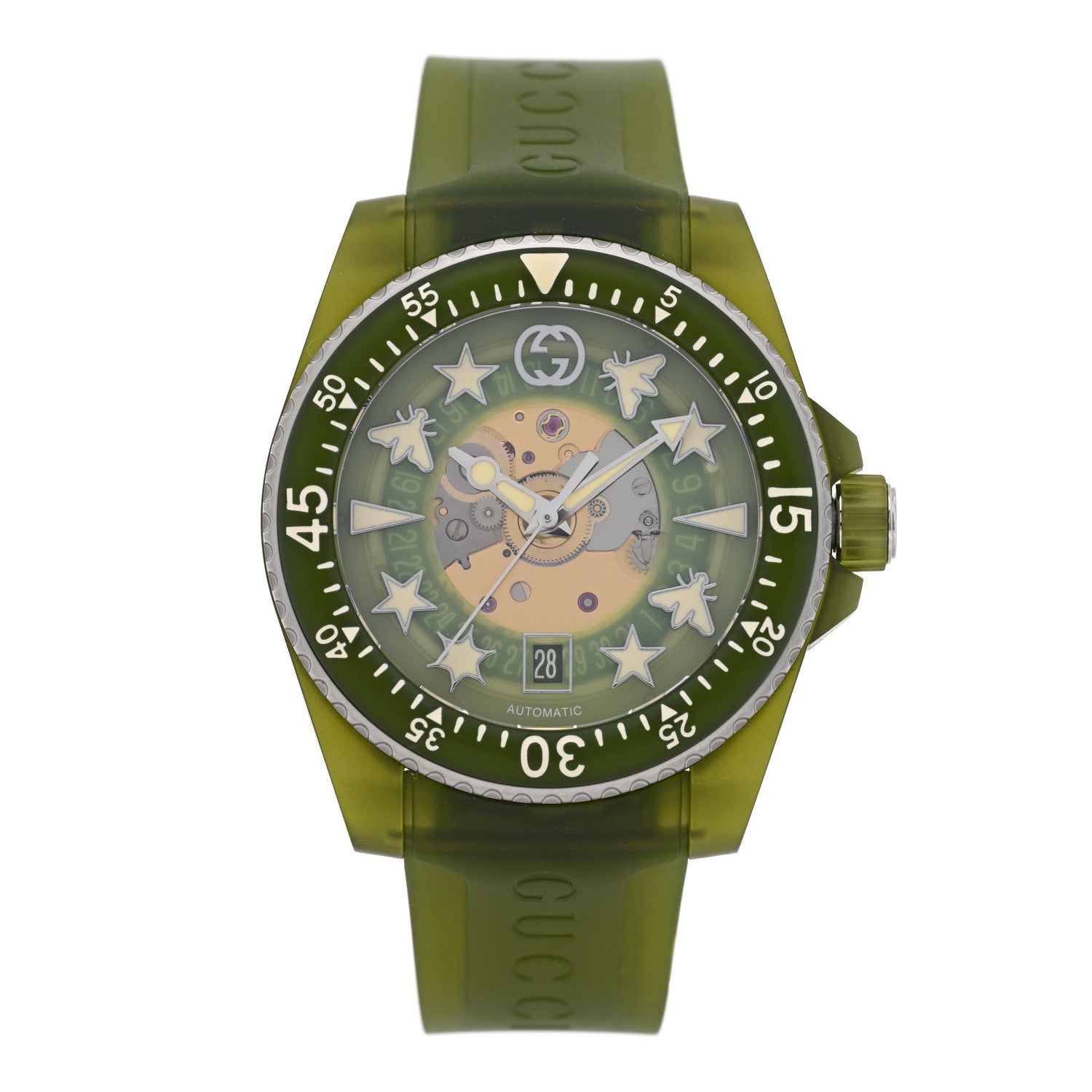 Gucci Stainless Steel Rubber 40mm Dive Quartz Watch Green 1824690