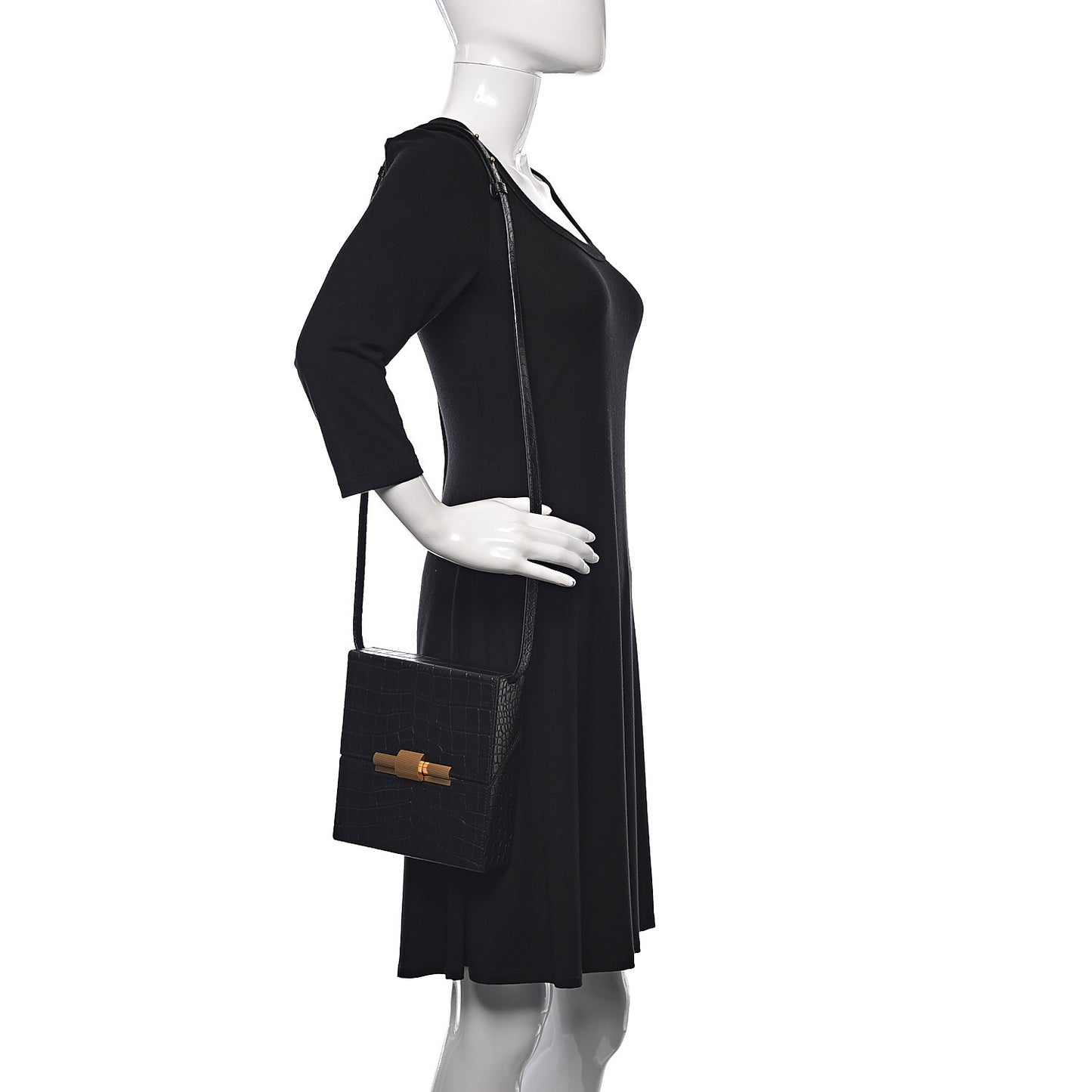 Calfskin Crocodile Embossed Daisey Box Clutch Black