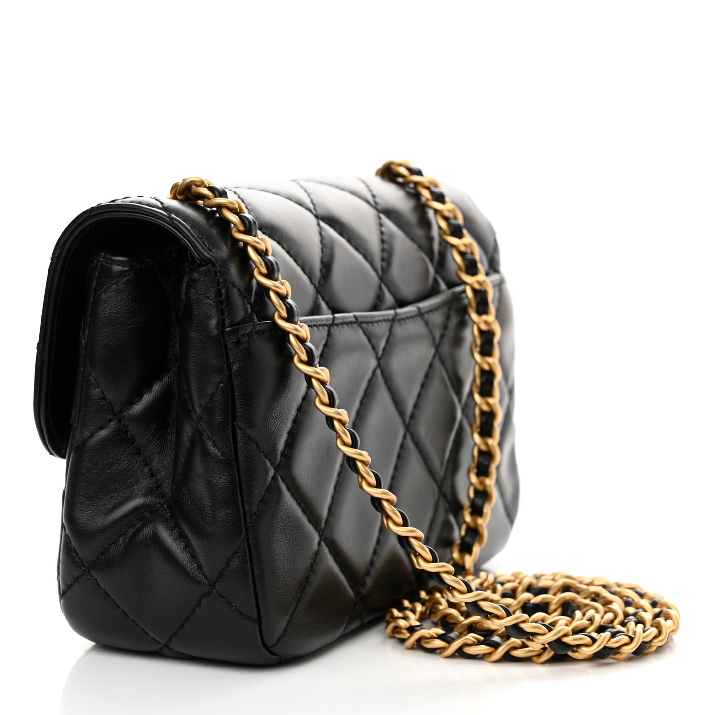 Shiny Lambskin Quilted Mini Maxi CC Flap Black