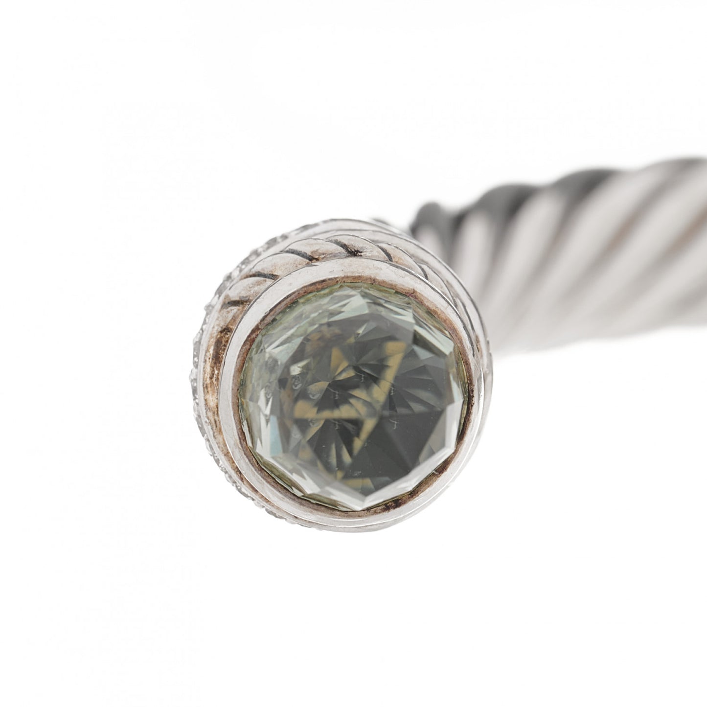 Sterling Silver Diamond Prasiolite 7mm Cable Classics Crossover Bracelet