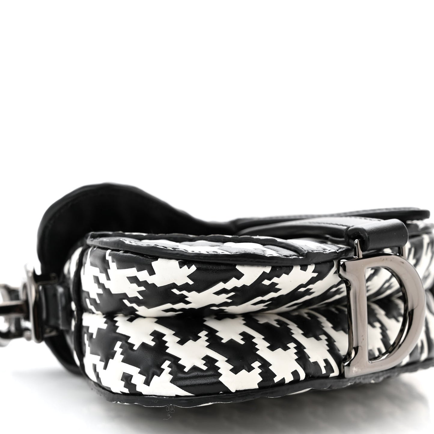 Calfskin Macro Houndstooth Embossed Micro Saddle Bag Black White