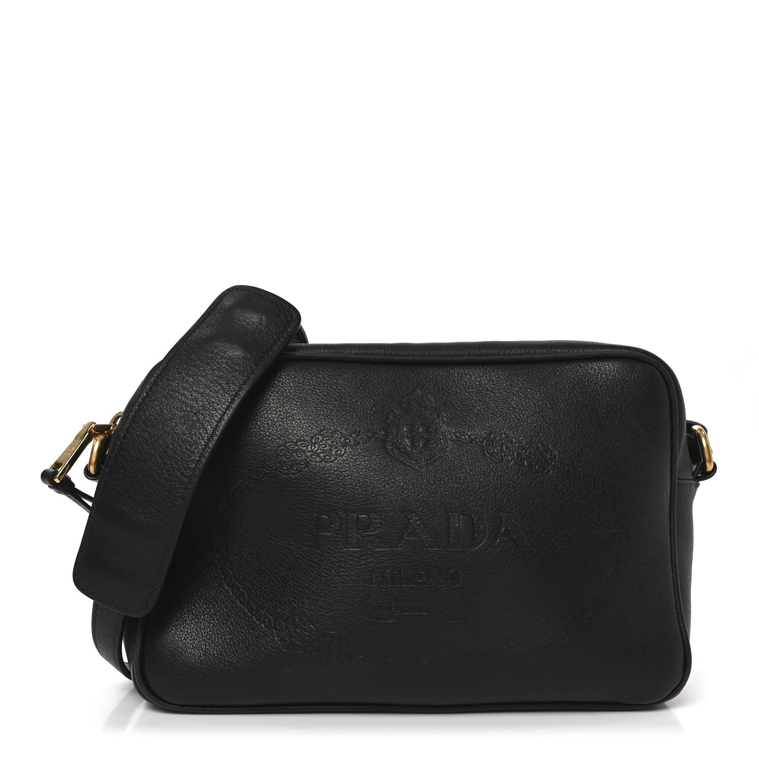 Prada Glace Calfskin Embossed Logo Crossbody Black 1864794