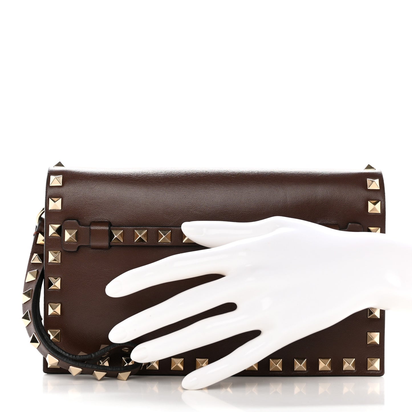 Nappa Rockstud Wristlet Clutch Taupe