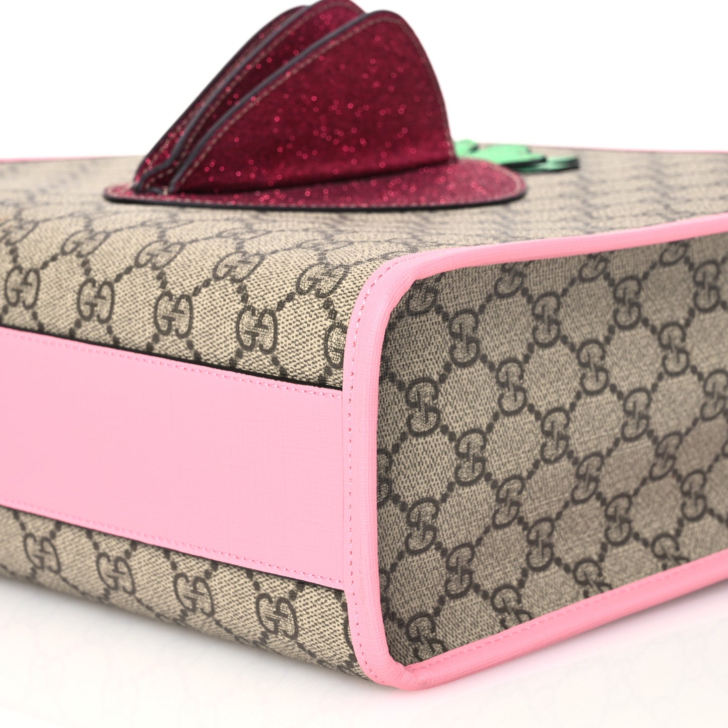 GG Supreme Monogram 3-D Strawberry Childrens Tote Beige Ebony Lotus Pink Fuxia Emerald