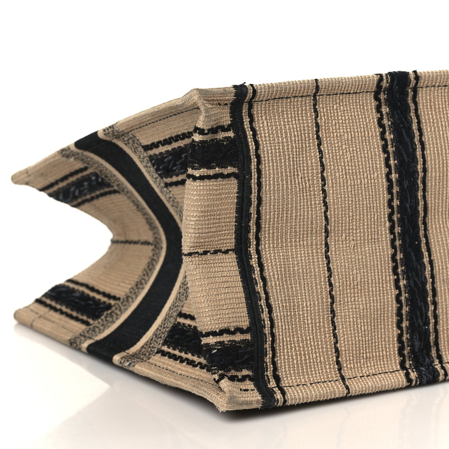 Canvas Embroidered Medium Bayadere Book Tote Black Beige