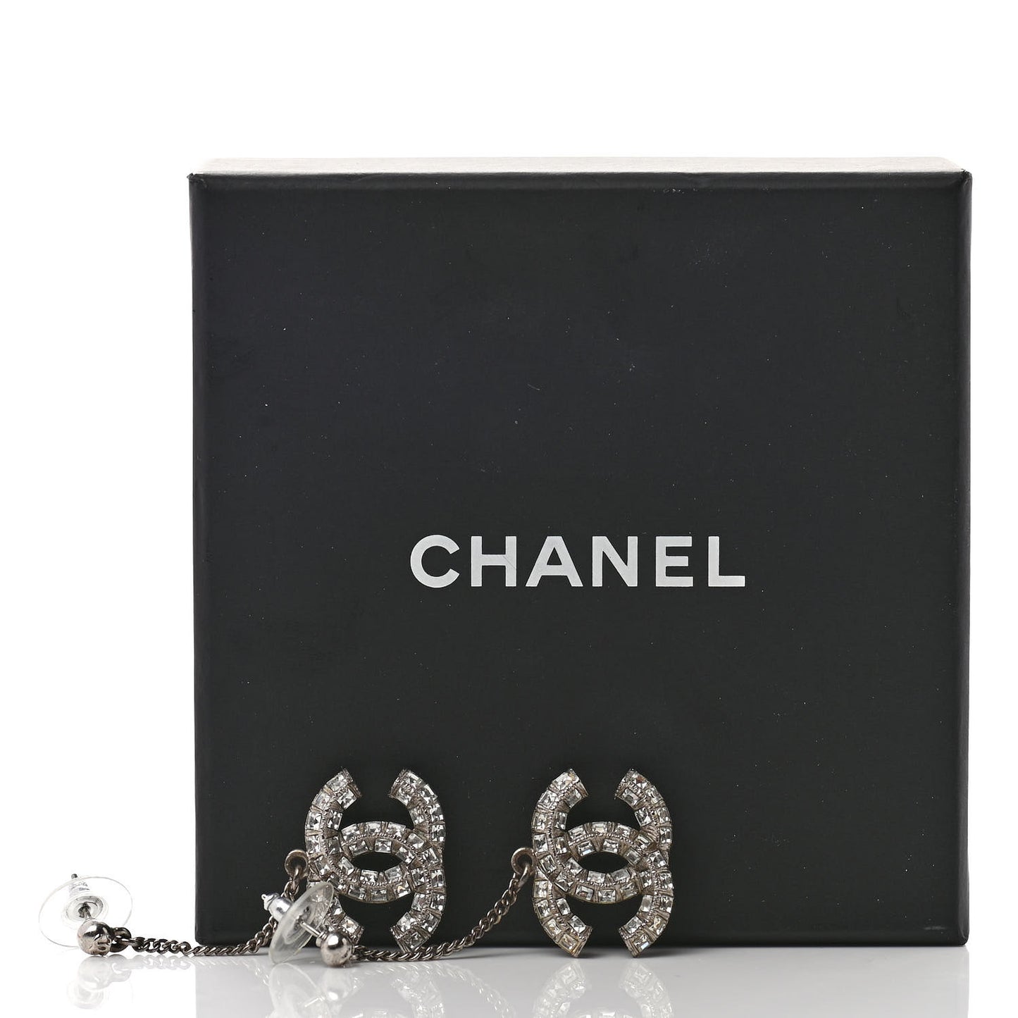 Baguette Crystal CC Drop Earrings Silver
