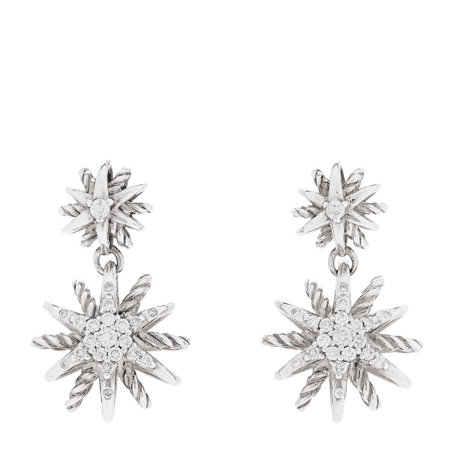Sterling Silver Diamond Starburst Double Drop Earrings