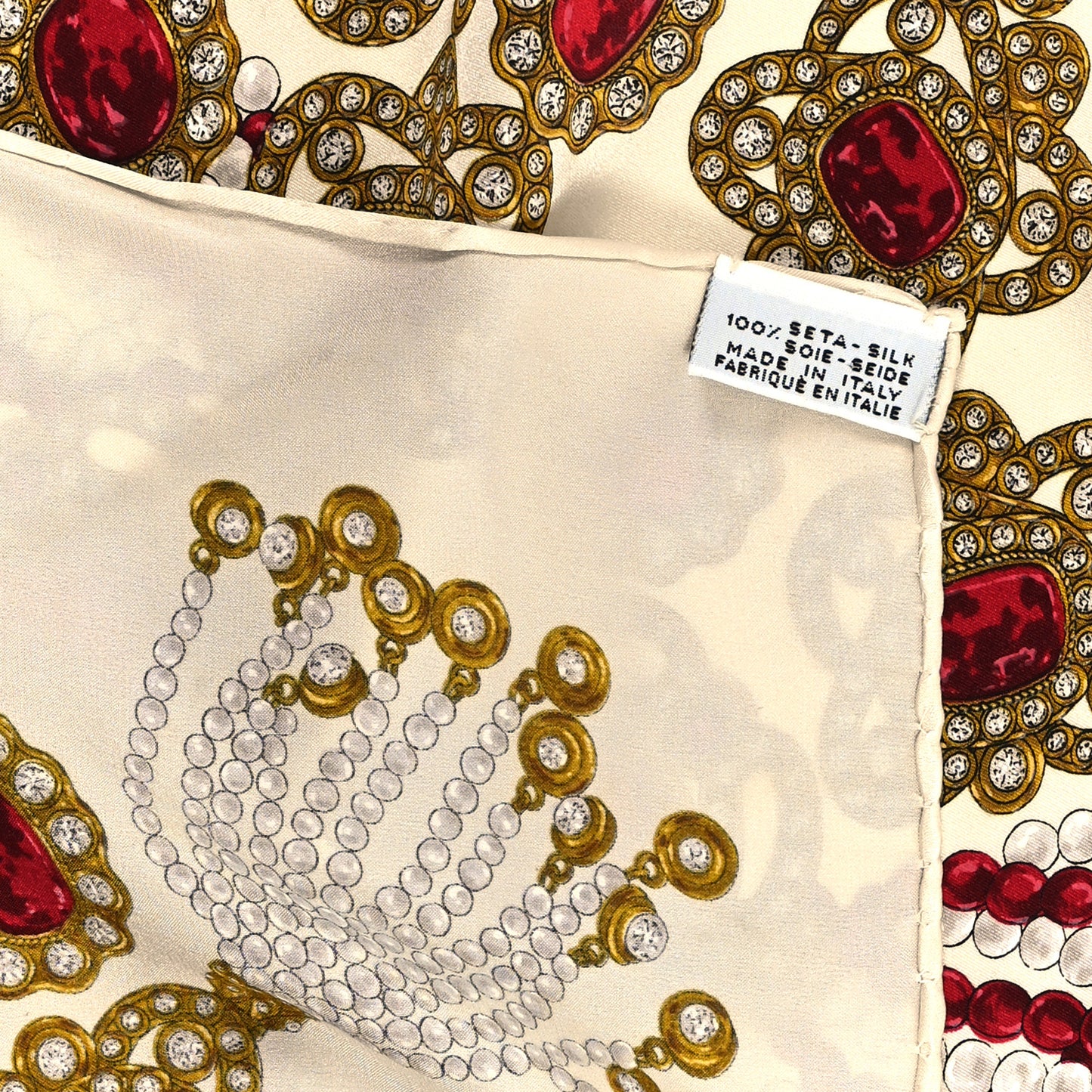 Silk Jewel Printed Square Scarf Ivory Multicolor