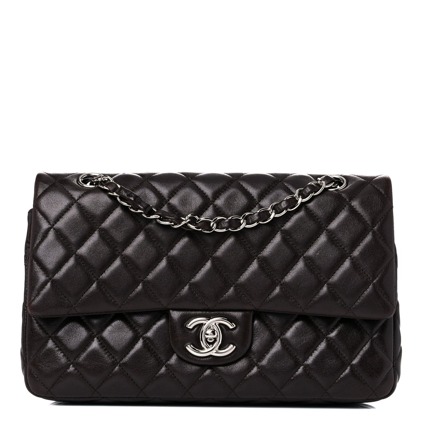 Lambskin Quilted Medium Double Flap Dark Brown