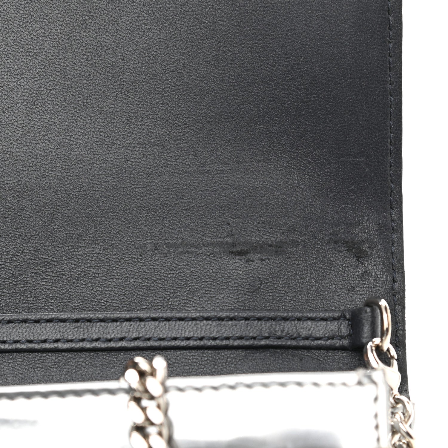 Christian Dior Metallic Patent Micro-Cannage Diorama Wallet on Chain Pouch Silver 12 of 12