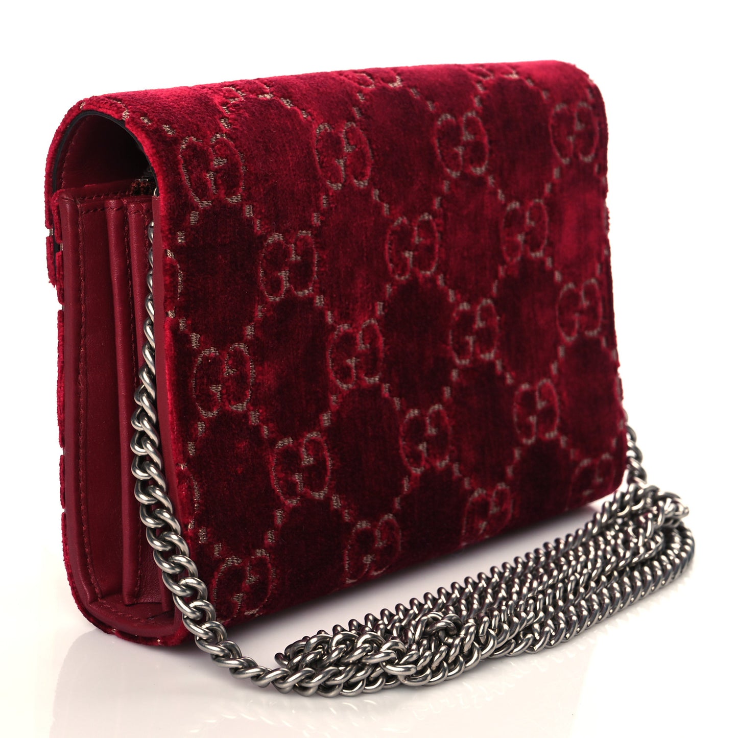 Velvet GG Monogram Mini Dionysus Chain Wallet Red Cipria