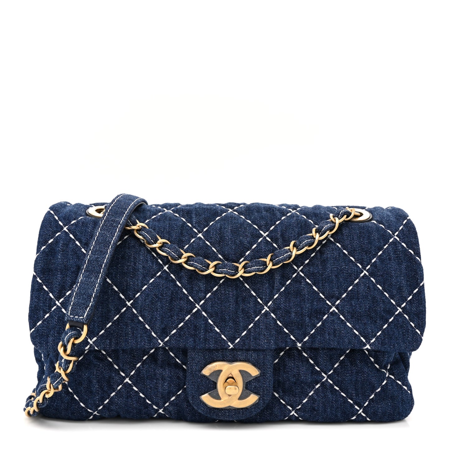 Denim Quilted Medium Denim Trip Single Flap Blue