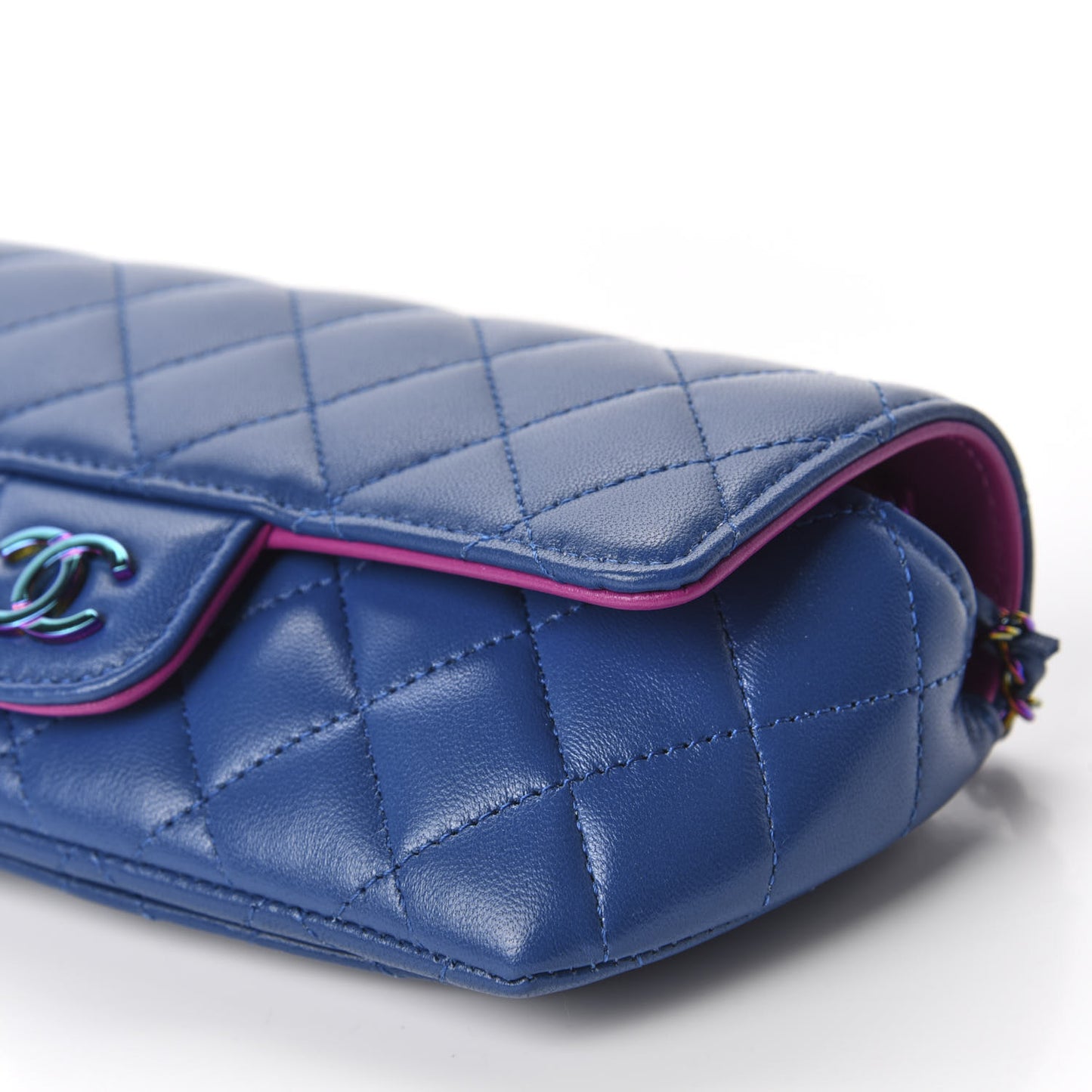 Lambskin Quilted Glasses Case With Chain Blue Purple